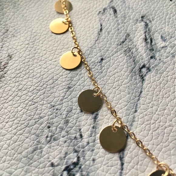 Coin Disk Tassel Droplets Gold Choker Necklace - Picture 3 of 6